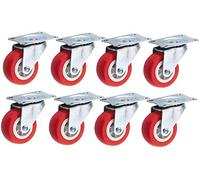 1.5 Inch Furniture Casters Swivel Wheels with Brake Universal Silent 2inch 50mm 50kg Per Wheel Trolley Scaffold Transport Casters for Garden Flower Pot Base Red 8 Pcs