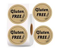 1.5 inch Gluten Free Brown Kraft Stickers Gluten Food Rotating Label Stickers for Gluten Free Food Retail Package 500pcs