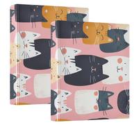 1.5 Inch Notebook Binders Round Rings Cute Cartoon Cat Illustration with Pocket Cover 2 Pack Assorted Binders Hardcover