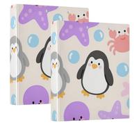 1.5 Inch Notebook Binders Three-Rings Cute Cartoon Purple Starfish Penguin with Pocket Cover 2 Pack Office Binder Supplies Hardcover