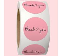 CLEVER SIGNS Thank You Stickers | 1.5 inches 500 Pink Stickers | Dispenser Box | Unique Desing Thank You Stickers Roll | Great for Thank You Cards, Wedding Favors, Birthday, Baby Shower, Mailing Bags