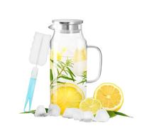 1.5 Liter 51 Ounces Glass Pitcher with Lid Borosilicate Glass Water Jug for Iced Tea Hot Water Cold Beverages Wine Coffee Milk and Juice Beverage Carafe Includes Long Handle Brush