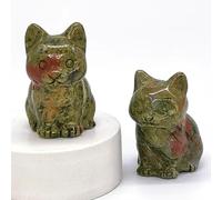 1.5" Natural Crystal Cat Ornament, Hand-Carved Amethyst Quartz Tiger Eye Animal Figurine for Home Decor