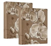 1.5" Notebook Binders 3 Ringed Cartoon Orchid Brown Floral Flower with Clipboard 2 Pack Aesthetic Binder Hardcover