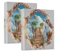 1.5" Notebook Binders 3D Optical Illusion Wooden Bridge Island Three Ringing Notebook Binders with Interior Pockets 1 Pack School Supplies Binder 200 Sheets