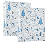 1 5" Notebook Binders Cute Elephants Snowflake Christmas Baby Blue Three Ringing Notebook Binders with Clipboard 1 Pack for School 200 Sheets