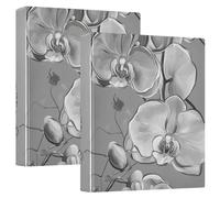 1.5" Notebook Binders Round Rings Cartoon Orchid Grey Floral Flower with Interior Pockets 2 Pack Office Binder Supplies 200 Sheets