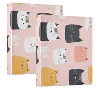 1.5" Notebook Binders Round Rings Cute Cartoon Cat Illustration with Pocket Cover 2 Pack Office Binder Hardcover