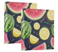 1.5" Notebook Binders Round Rings Summer Fruit Pie with Watermelon and Yellow Lemon with Pocket Cover 2 Pack Office Supplies 200 Sheets