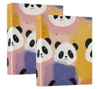 1.5" Notebook Binders Three-Rings Colorful Square Panda Cartoon Cute with Pocket Cover 2 Pack Assorted Binders 200 Sheets