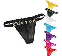 1-5 Pcs Customized Name Women's Thong with Rhinestone Letters - Personalized Lace G-String, Low-Rise Red Underwear, Funny & Sexy Panties