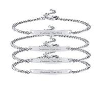 1-5 Pcs ID Tag Personalised Stainless Steel Engravable Nameplated Bracelet Matching Cuban Link Chain Wristband For Womens Girl Friend Daughter Sister Graduation Friendship Jewellery Adjustable Silver