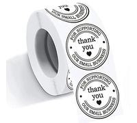 1.5" Round Thank You Stickers - Printed Thank You for Supporting Our Small Business Stickers with Hearts - 500 Thank You Labels Per Roll