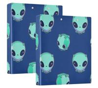 1.5" School Binder Cartoon Cute Green Alien Print