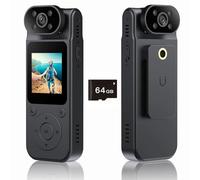 1.5”Screen Mini Body Camera Video Recording with 64GB Memory Card,1080P Wearable PersonalBodycam with 180° Rotating Lens Night Vision Motion Detection, Body Worn Camcorder for Travel/Outdoor/Work