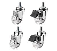 1.5" Swivel Trolley Casters with Brake, M8/M10 Stem Options, Transparent PU Furniture Wheels, Heavy Duty 100kg Load Capacity, Ideal for Moving Furniture