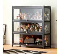 1-5 Tier Natural Bamboo Curio Display Cabinet With Acrylic Glass Door - High Capacity Storage for Collectibles - Strong Load-Bearing Capacity - Flip-Top Door Case