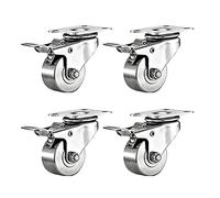 "1.5'' Trolley Furniture Wheels (150kg Set of 4) - Stainless Steel Swivel & Fixed Cs with Brake Replacement Rolling Wheel for Easy Mobility - Various Combinations Available"