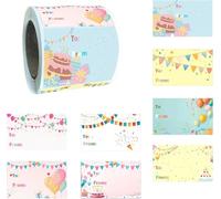 1.5 x 2 Inch Gift Labels - Happy Birthday Tags Stickers - 300 Adhesive Labels 8 Designs for Parties, Presents, Festivals