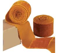 1.5 Yards/roll 4cm Handmade Frayed Velvet Ribbon Edged Wrinkle Ripped Wedding Party Flower Bouquet Gift Packing DIY Decorations(Orange)