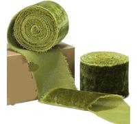 1.5 Yards/roll 4cm Handmade Frayed Velvet Ribbon Edged Wrinkle Ripped Wedding Party Flower Bouquet Gift Packing DIY Decorations(Green)