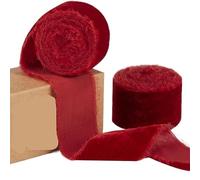1.5 Yards/roll 4cm Handmade Frayed Velvet Ribbon Edged Wrinkle Ripped Wedding Party Flower Bouquet Gift Packing DIY Decorations(Red)