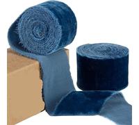 1.5 Yards/roll 4cm Handmade Frayed Velvet Ribbon Edged Wrinkle Ripped Wedding Party Flower Bouquet Gift Packing DIY Decorations(Dark Blue)