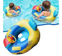 1-5 Years Kids Car-Shaped Inflatable Swimming Float with Seat, Toddlers Beach Pool Swimming Ring with Handles Baby Lake Floating Mattress