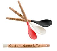 1-50Pcs Personalised Custom Engraved Soup Ladle, Silicone with Wooden Handle Kitchen Tool, Add Name Text Family Kitchen Gift for Wedding Birthday Corporate Events Catering