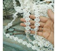 1.5CM Wide Pastoral Cotton White Golden Embroidered Little Lace Applique Ribbon Headwear Hair Band Sewing Trim Home Decor-Default