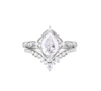 1.5ct Pear Shape Engagement Rings for Women 2pcs Bridal Set Wedding Band Vintage V Shape Wedding Band S925 Moissanite Wedding Ring Set Promise Wedding Bands for Her, 9.5, Moissanite
