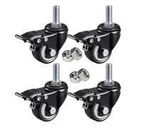 1.5inch Castor Wheels with Brakes Stem Castors, Threaded Stem Caster Locking Swivel Casters, Trolley Swivel Wheels with Brakes, Load 160kg, Pack of 4, Screw Thread M8*25m,M10*25mm-4 Pcs with Brake