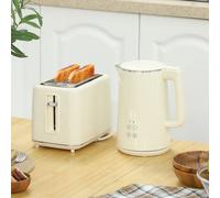 1.5L 3000W Fast Boil Kettle and 2 Slice Toaster Set with Insulation HOMCOM Beige 2 Pack