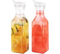 1.5L / 50 Oz Plastic Water Pitcher,Clear Beverage Carafe with Flip Top Lid,Re-usable Mimosa Bar Supplies,for Water, Iced Tea, Lemonade, Juice, Beverage, Milk, Cold Brew (2-Pack)