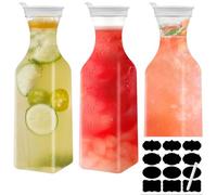 1.5L / 50 Oz Water Carafe Pitcher, 3 Packs Square Base Juice Containers for Fridge, Juice Jugs with Flip Top Lid, Clear Plastic Pitcher for Iced Tea, Powdered Juice, Cold Brew, Lemonade