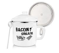 1.5L Bacon Grease Container with Strainer, 46oz Large Enamel Rustic Farmhouse Fat Container With Lid & Spoon, Bacon Grease Keeper for Kitchen Cooking or Frying Oil