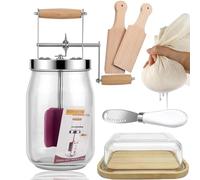 1.5L Butter Churner Kit, Vintag Manual Butter Churn with Wooden Handle, Stainless Steel Gear System Butter Maker, Butter Churner Hand Crank Mason Jar for Baking of Top Gadgets