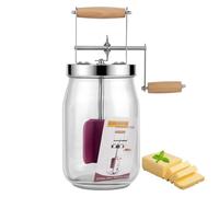 1.5L Butter Churner, Vintag Manual Butter Churn with Wooden Handle, Stainless Steel Gear System Butter Maker, Butter Churner Hand Crank Mason Jar for Baking of Top Gadgets (1.5L)