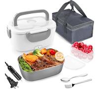 1.5L Electric Lunch Box - 70W Fast Heating, Leak-Proof with Removable Container, Folding Handle & Utensils, 12V/24V/220V for Car/Truck/Office Light-Gray