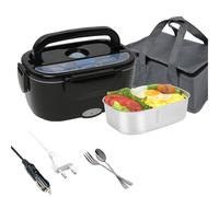 1.5L Electric Lunch Box - 70W Fast Heating, Leak-Proof with Removable Container, Folding Handle & Utensils, 12V/24V/220V for Car/Truck/Office Black