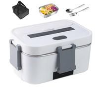 1.5L Fast Heating Lunch Box - Electric Food Warmer with Tableware Set & Insulated Bag, Easy Clean Heated Lunch Boxes for Office, School & On-The-go White