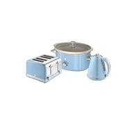 Swan Retro Kitchen Set, 1.5L Fast Boil Kettle & 4 Slice Toaster & 3.5L Slow Cooker, Blue, SK19020BLN, ST19020BLN, SF17021BLN