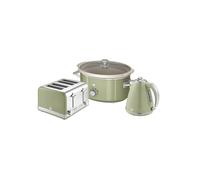 Swan Retro Kitchen Set, 1.5L Fast Boil Kettle & 4 Slice Toaster & 3.5L Slow Cooker, Green, SK19020GN, ST19020GN, SF17021GN