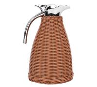 1.5L Stainless Steel Insulated Coffee Carafe, 3 Wall Thermal Beverage Dispenser 12 Hour Woven Rattan Hot and Cold Drinks Jug for Home Kitchen Parties (Brown)