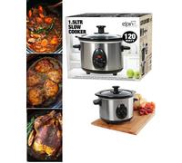 1.5L Stainless Steel Slow Cooker Removable Ceramic Bowl Glass Lid 3 Heat Setting