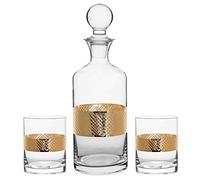 1.5L Whisky Decanter & 2 400ml Tumblers Embossed Gold Glassware Gift Set