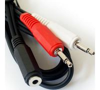 1.5M 3.5mm Stereo Female To 2X Mono Male Cable Aux Jack Plug Lead Audio Splitter