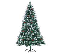 1.5m (5Ft) Flocked Artificial Christmas Tree with 480 Pencil Tips Balmoral Fir - Snowy Branches, Berries and Pine Cones Decorations Metal Stand - Bushy Luxury Xmas Home Centerpiece