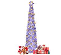 1.5M/5FT Folding Christmas Tree, Artificial Christmas Tree with Stand, Glittering Perfect Decorations for Birthdays, Parties, Houses, Apartments, Fireplaces (Purple（Madder）)