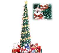 1.5m/5Ft Pop Up Christmas Tree with 16.5 Ft String Lights, Artificial Xmas Tinsel Tree Sequin Decoration Tree for Christmas Indoor Outdoor Holiday Party Office Decoration (Christmas Man Model)